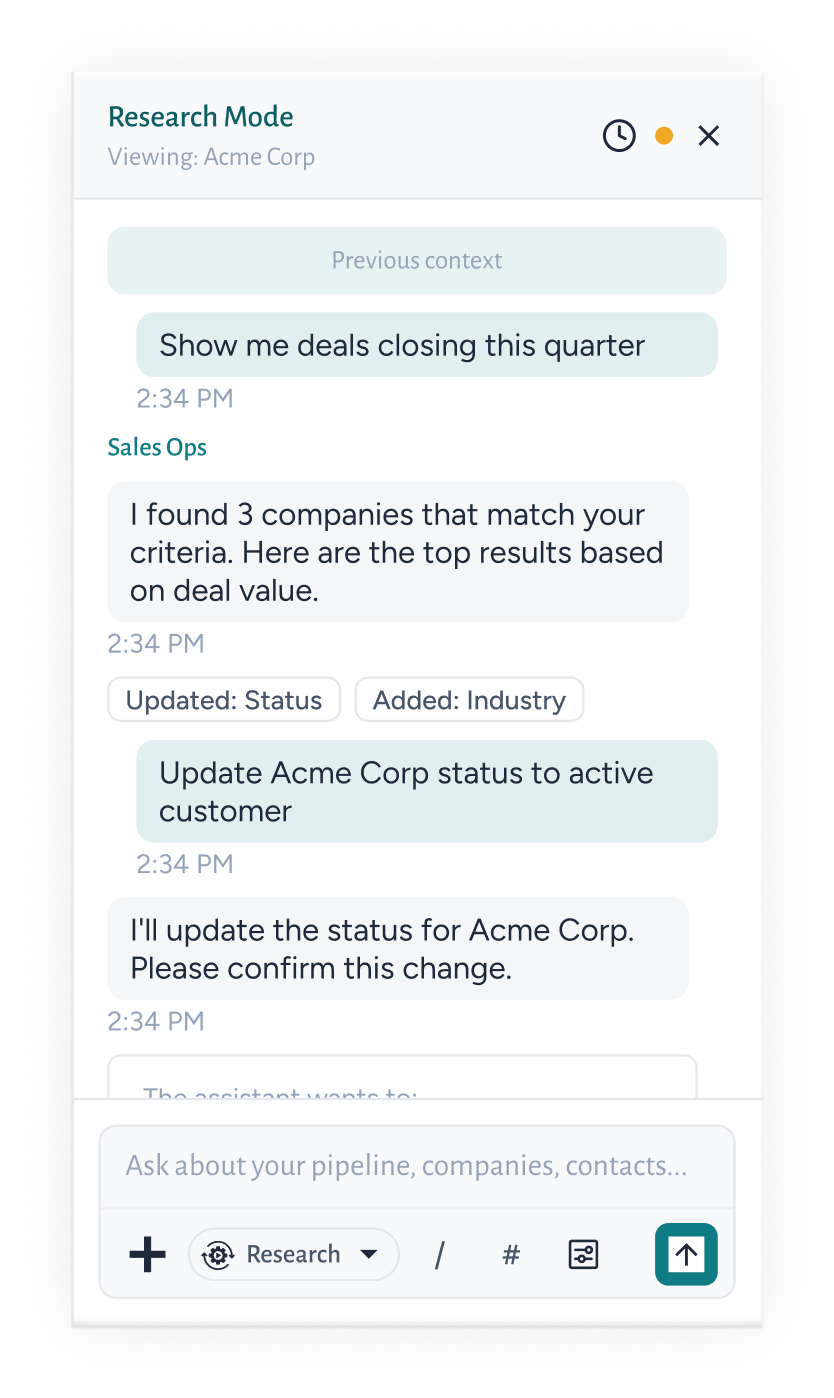 SavvySpark AI research chat panel showing company analysis